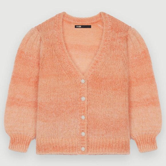MAJE Mohair Cardigan Sweater Buttons Orange V-Neck 3 Large 12 14 NWT HOST PICK